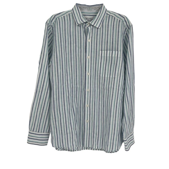 Tommy Bahama Linen Blend Striped Mens Long Sleeve Button flip cuff Shirt Size M - Picture 1 of 11